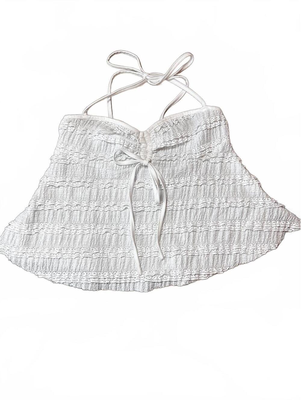 White Textured Halter Crop Top Size XS
